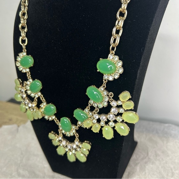 Vtg J.CREW Faux Jade Rhinestone Double Rolo Statement Necklace - Picture 3 of 6